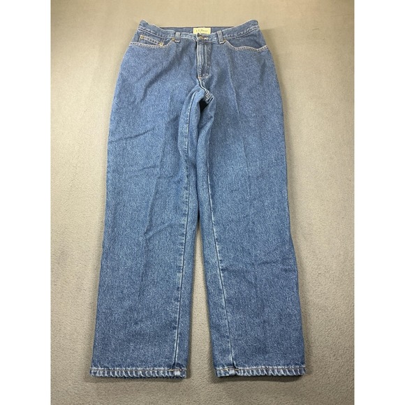 L.L. Bean Denim - L.L.Bean Jeans Womens 14 REG Blue High Rise Flannel Lined Relaxed Straight Denim